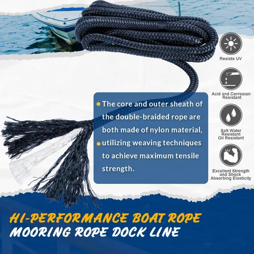 Miniatura 3 de Young Marine 3/8" 1/2" X 15' Líneas de muelle de nailon de doble trenzado de grado marino con ojal de 12 pulgadas. Línea de muelle de cuerda