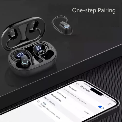 Miniatura 8 de Auriculares inalámbricos Bluetooth 5.3 con ganchos para los oídos, pantalla de alimentación LED de 52 horas de reproducción, IPX7 impermeables