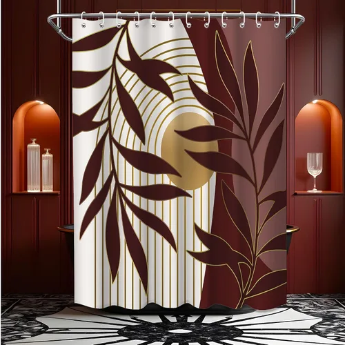 Miniatura 10 de Cortina de ducha bohemia en negro y gris, cortinas de ducha modernas de mediados de siglo negro y gris para baño, juego de tela impermeable