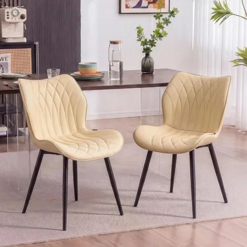 Miniatura 10 de Kidol & Shellder Juego de 2 sillas de comedor tapizadas de piel sintética con respaldo sin brazos, sillas auxiliares modernas de mediados de siglo