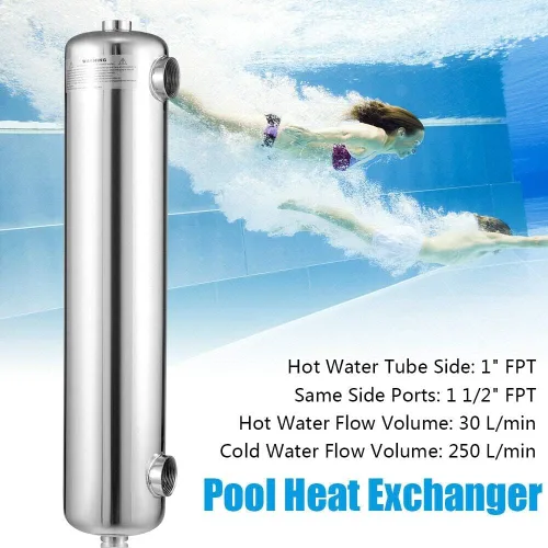 Miniatura 3 de Intercambiador de calor de piscina en línea, calentador de piscina de acero inoxidable, carcasa y tubo, intercambiador de calor para piscinas, spas