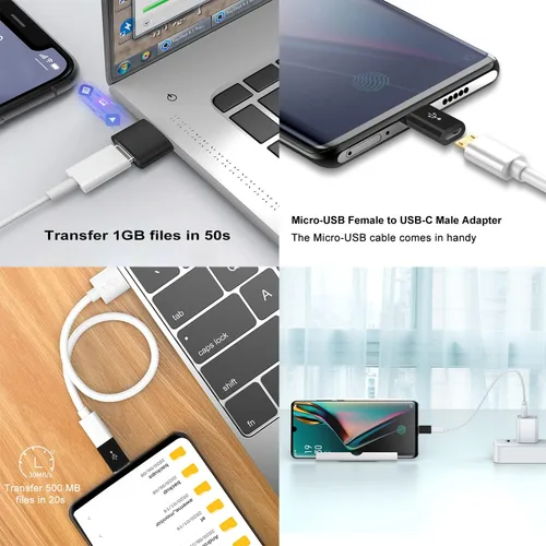 Miniatura 7 de Paquete de 4 adaptadores USB C, adaptador USB C a USB 3.0 OTG, adaptador micro USB a USB C compatible con MacBook Pro, iPhone 17/16/15, iPad