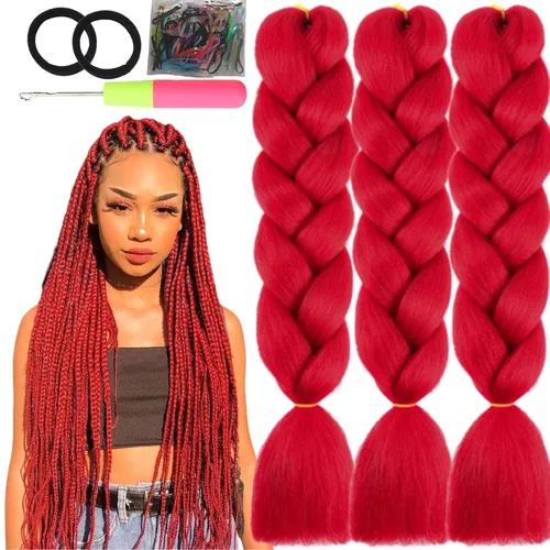 Miniatura 34 de 3 paquetes de extensiones de cabello sintético para trenzar de color negro a azul, tamaño jumbo ombré, de 24 pulgadas o trenzas de ganchillo