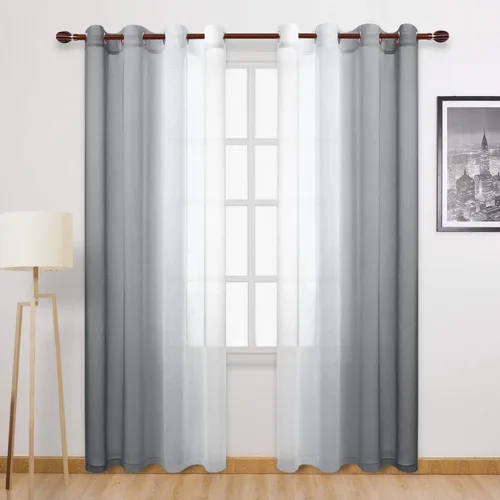 Miniatura 26 de DWCN Cortinas Transparentes de Lino Sintético Negro Degradado Ombré - Cortinas Semi Transparentes de Gasa con Ojales en la Parte Superior