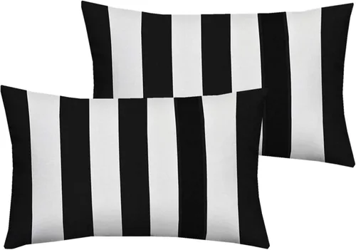 Miniatura 14 de Leaveland Juego de 2 fundas de almohada rectangulares de algodón y poliéster de 12 x 20 pulgadas con rayas amarillo mostaza y blanco, fundas