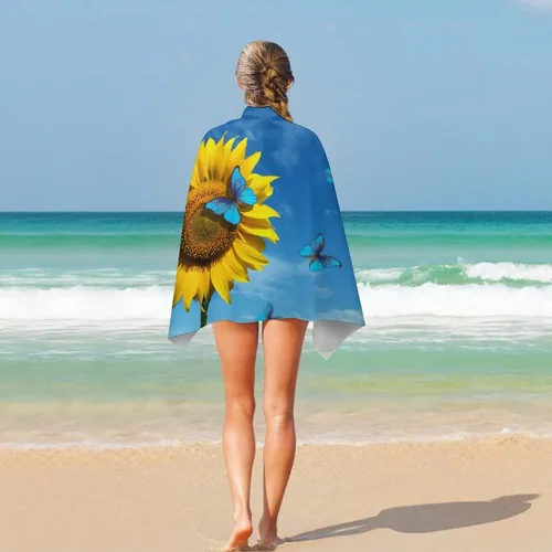 Miniatura 5 de Toalla de playa con diseño de girasol y mariposa, toalla de baño de calidad de hotel de lujo, para adultos, niños, baño, playa, gimnasio, natación