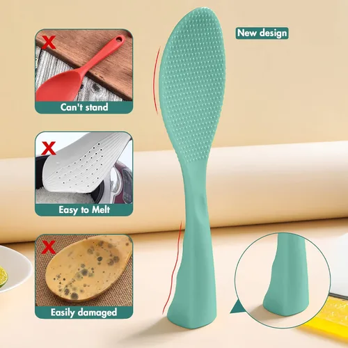 Miniatura 2 de FireKylin Cuchara de arroz de silicona con paleta antiadherente y soporte, cuchara para olla arrocera resistente al calor, cuchara para servir