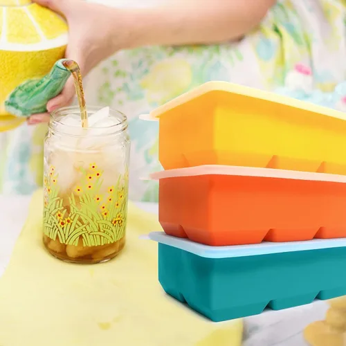 Miniatura 4 de Excnorm Bandejas de silicona para cubitos de hielo, paquete de 3, moldes de silicona para cubitos de hielo de gran tamaño con tapa extraíble a