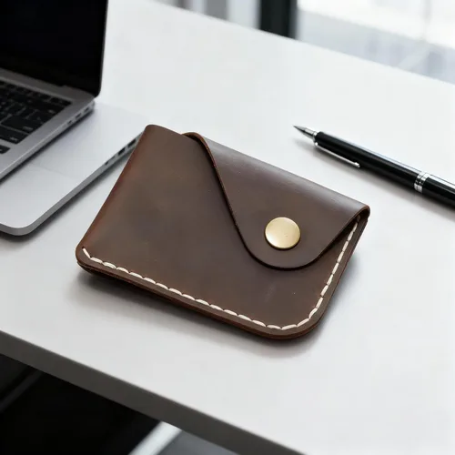 Miniatura 31 de Cartera organizadora de tarjetas de bolsillo frontal cosida a mano minimalista de cuero genuino para tarjetas, billetera con tarjetero pequeño, Negro