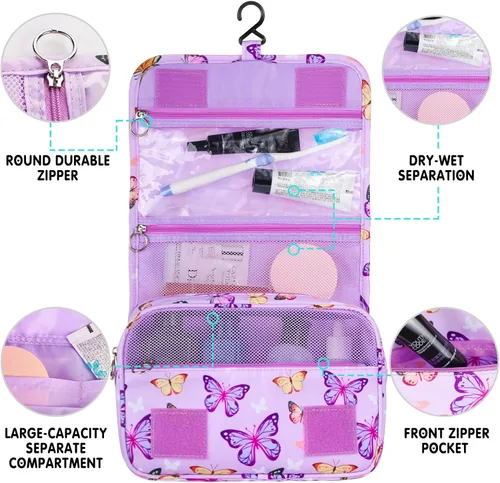 Miniatura 5 de Neceser colgante para niños para niñas y niños, púrpura, ((Butterfly-Purple)
