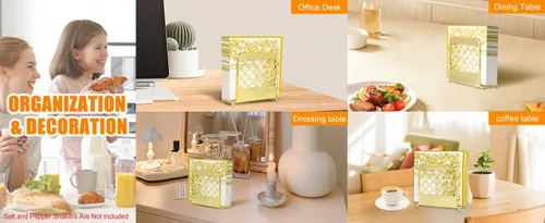Miniatura 6 de Servilletero para mesa, servilleteros dorados para servilletas de papel y mesas de comedor de cocina y encimeras, elegante dispensador