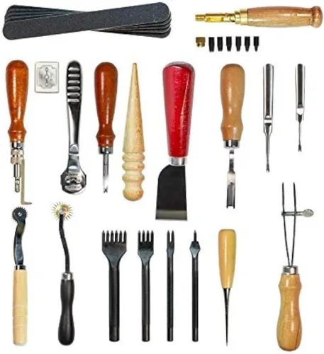citian Kit de herramientas de cuero, punzón de costura, carft de costura, herramienta de tallado de manualidades, sillín de trabajo y 18 piezas para