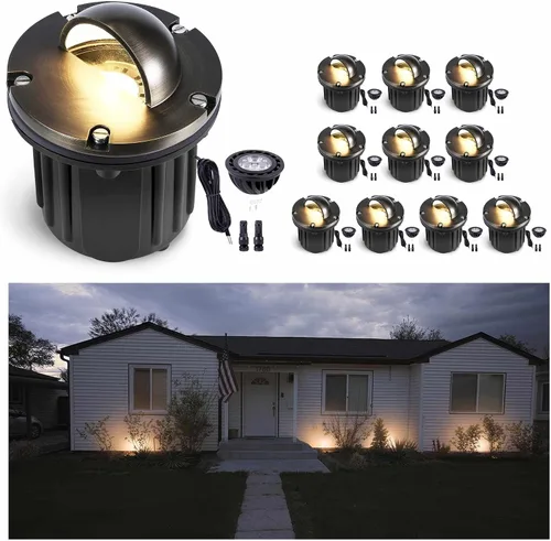 Miniatura 17 de Gardenreet - Luz de pozo de latón de 12 V para exteriores, impermeable, iluminación de paisaje, faro superior de bajo voltaje LED Ip65, bronce