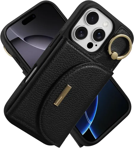 Miniatura 28 de Funda tipo cartera de Keallce para iPhone 14 Pro de 6.1 pulg., funda con tapa y ranuras para tarjetas, soporte con anillo, funda protectora de piel