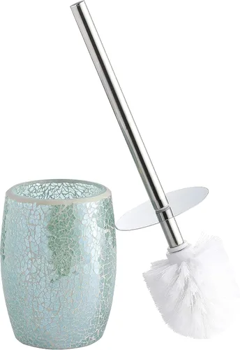 Miniatura 9 de WHOLE HOUSEWARES Juego de escobillas de inodoro moderno (plateado) - Accesorio de baño de mosaico de vidrio con cerdas resistentes y soporte