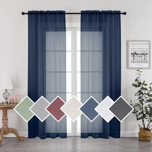Miniatura 111 de OVZME - Cortinas traslúcidas blancas de 45 pulgadas de largo, 2 paneles, cortinas de gasa con bolsillo para barra para ventanas pequeñas, cada una