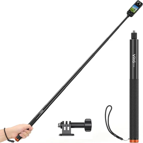 VRIG 63" Invisible Selfie Stick for Insta360 X5/ X4/ X3/ Osmo 360/ AKASO 360/ Xtra 360 Camera, TP-36 Telescopic Extension Pole with GoPro Adapter &
