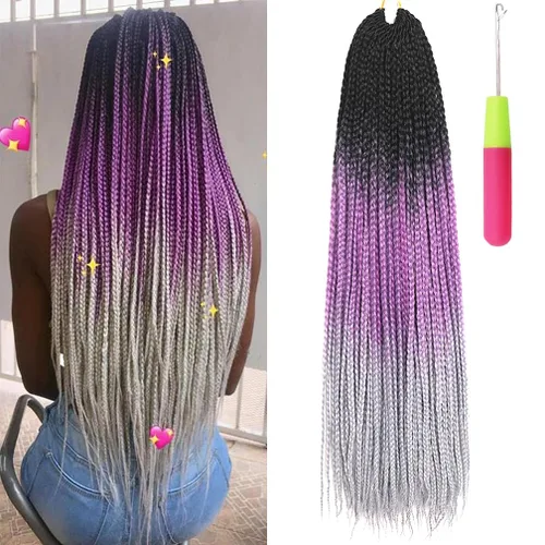 Miniatura 58 de Extensiones de cabello trenzado tipo box de 24 pulgadas, hechas a mano, para mujeres y niñas, extensiones de cabello trenzado, 24#, 3 paquetes, 22