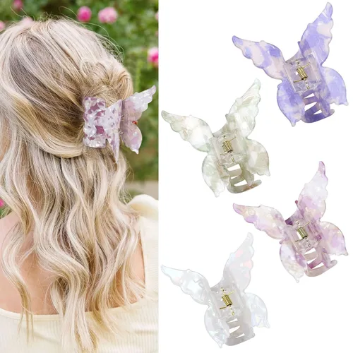 Shinowa Pinzas para el cabello de mariposa, paquete de 4 pinzas de mariposa para cabello grueso y delgado, 2.75 pulgadas, hermosas pinzas para el