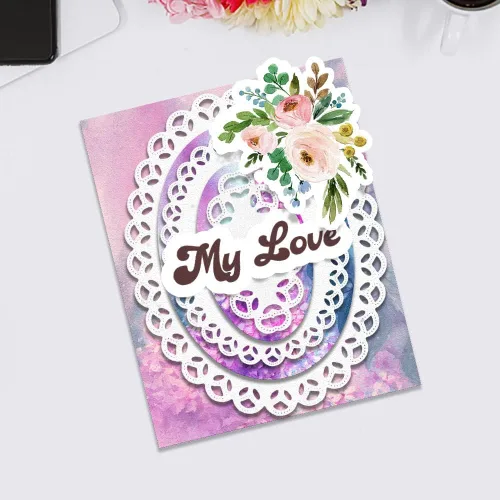 Miniatura 3 de Troqueles de corte de marco anidado ovalado para hacer tarjetas y decoraciones de álbumes de fotos, troqueles de encaje floral hueco, plantillas