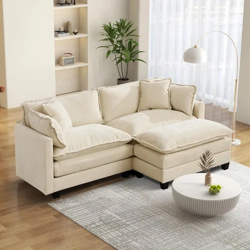 Miniatura 6 de Sofá seccional modular convertible de 76.7", sofás de dos plazas de chenilla con asiento profundo y cojines tipo loveseat para sala de estar, Beige
