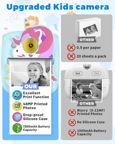 Miniatura 7 de Cámara para Niños Impresión Instantánea, Regalos de Navidad y Cumpleaños para Niños de 3 a 8 Años, Cámara de 48MP y 1080P para Niños con Papel