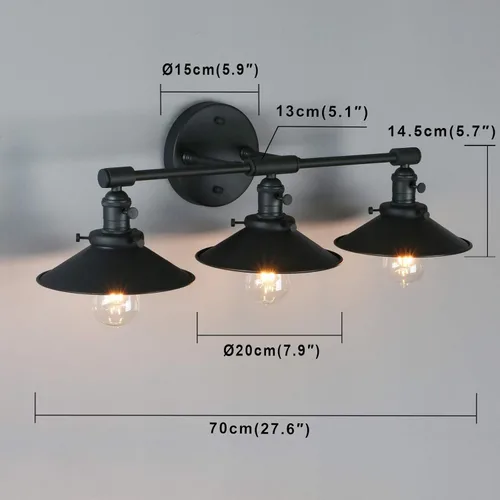 Miniatura 9 de Phansthy Lámparas de tocador de baño, 3 lámparas de pared con pantalla de metal negro de 7.9 pulgadas, luces de pared para espejo, cocina, sala