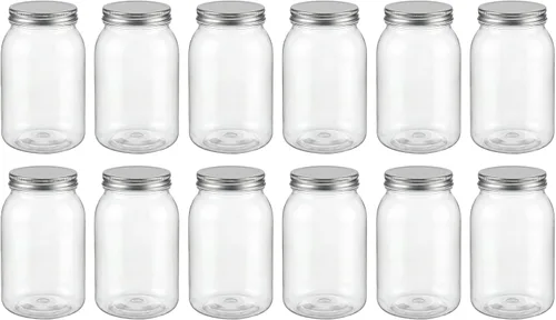 Miniatura 12 de novelinks Tarros de plástico transparente de 32 onzas con tapas, paquete de 6 tarros grandes de plástico con tapas de 32 onzas, recipientes Negro