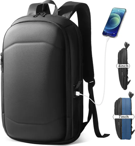 Miniatura 10 de hk Mochila de negocios para hombres de 15.6 pulgadas, delgada y expandible, impermeable, mochila de viaje para laptop, bolsa de trabajo ligera