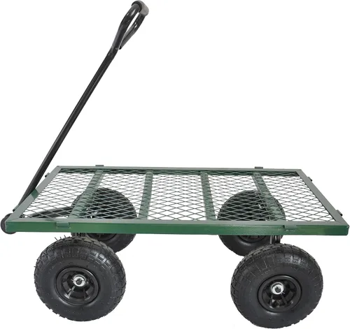 Miniatura 7 de Carro de jardín de acero de malla de capacidad con lados extraíbles se puede utilizar en granjas, almacenes, etc. (verde-2)
