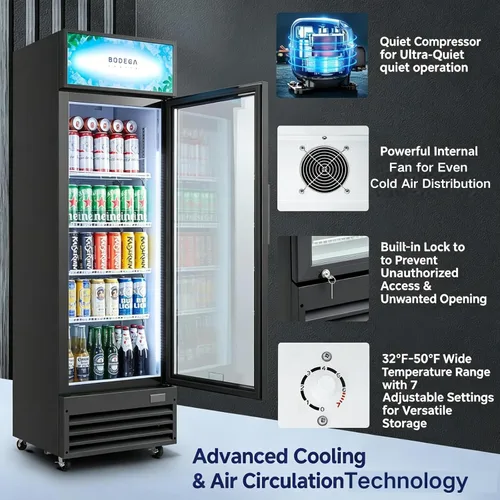 Miniatura 3 de Refrigerador y enfriador de bebidas comercial BODEGA BODEGACOOLER, refrigerador comercial para mercancía con luz LED suave, estantes ajustables