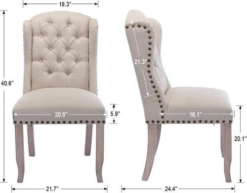 Miniatura 2 de DUOMAY Juego de 2 sillas de comedor modernas copetudas, sillas de comedor tapizadas de lino, sillas auxiliares sin brazos para cocina, comedor, Beige