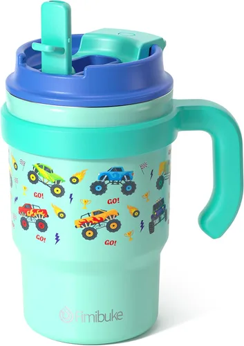 Miniatura 11 de Fimibuke Vaso aislado para niños de 16 onzas con asa y pajillas, paquete de 2 vasos de acero inoxidable 18/8 sin BPA con tapas 2 en 1, a prueba