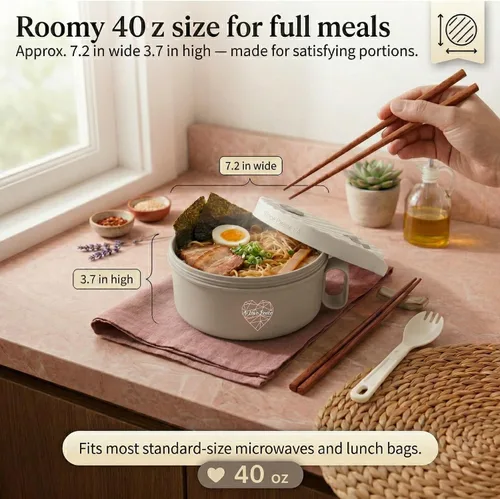 Miniatura 3 de AI LOVE PEACE Tazón de ramen, olla de ramen, tazón de ramen para microondas, tazón grande de fideos de 40 onzas, tazón para microondas, cuencos