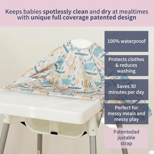 Miniatura 2 de Babero de Manga Larga para Bebé - Baberos a Prueba de Desastres para Bebés - Ajustable, Impermeable y con Accesorio para Silla/Mesa Alta