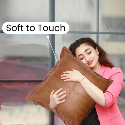 Miniatura 5 de Funda de almohada de cuero de cordero 100% cuero de cordero – Funda de cojín para sofá – Fundas decorativas para sala de estar y dormitorio, cuero