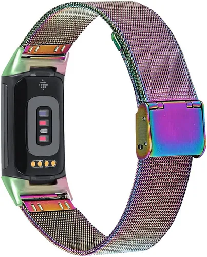 Miniatura 6 de FitTurn Correa delgada para reloj inteligente Fitbit Charge 5, correa de reloj ajustable de malla de acero inoxidable, correa femenina de repuesto