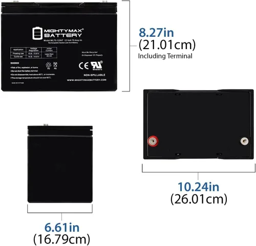 Miniatura 2 de Mighty Max Battery Batería interna del hilo de 12V 75AH para el producto de la marca Hoveround Teknique HD XHD