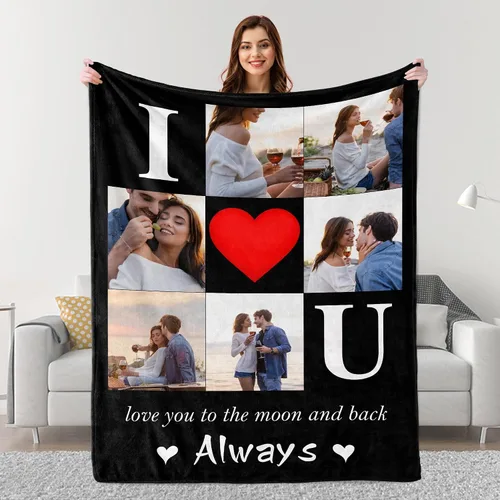 Miniatura 23 de Mantas personalizadas con fotos, regalos personalizados para parejas para esposa, marido, novia, novio, manta con imagen personalizada "I Love You