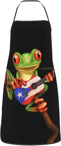 Miniatura 2 de ZIMBRO Delantal ajustable con peto de rana con bandera de Puerto Rico para mujer, impermeable y a prueba de grasa, delantal de cocina para mujeres