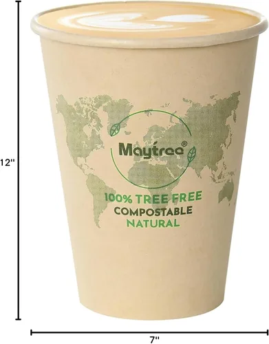 Miniatura 9 de MayTree Tazas de café caliente de papel desechables de 12 onzas, tazas de papel de bambú compostables y biodegradables para llevar y café helado