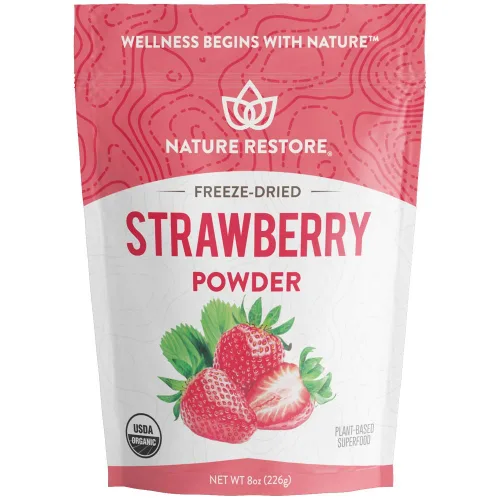 Nature Restore Polvo de fresa liofilizado orgánico certificado por USDA, 8 onzas, sin OMG, sin gluten, vegano
