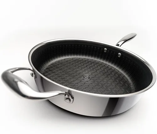 Miniatura 3 de Hell's Kitchen Sartén híbrida Tri-Clad de 4 cuartos de galón con tapa, antiadherente, resistente a los arañazos, mango ergonómico, apto