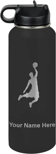 Miniatura 71 de LaserGram Botella de agua personalizada, hombre haciendo slam dunk de baloncesto, de acero inoxidable, de doble pared con aislamiento al vacío