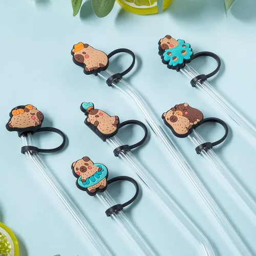 Miniatura 6 de 6 tapas con cubierta de pajita para taza Stanley Capybara, 10 mm, tapa reutilizable y linda para pajitas, accesorios, protectores portátiles
