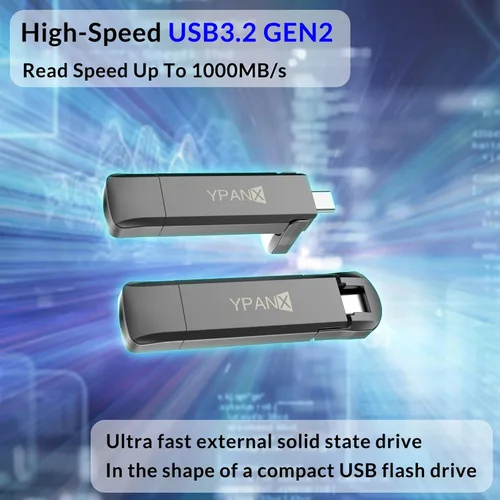 Miniatura 4 de YPANX SSD portátil Pro de 512 GB, velocidad de 1000 MB/s, USB 3.2 Gen 2 + puerto dual tipo C, SSD externo ligero para iPhone 15/16/17/Pro/Pro Max