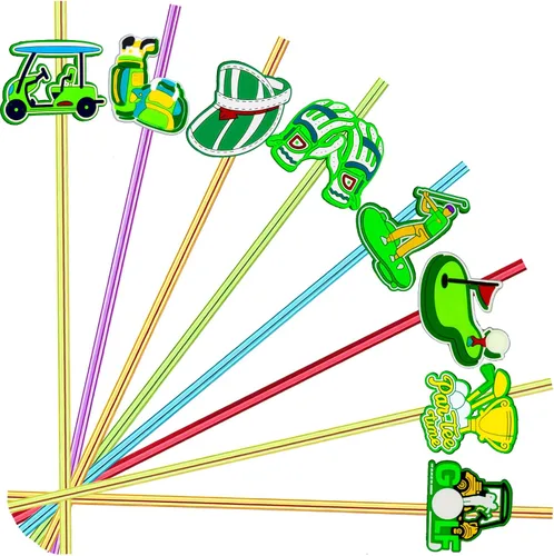 24 popotes rectos reutilizables con temática de golf para bolsas de regalo de fiesta de golf, popotes diarios, fiestas de cumpleaños, reuniones de