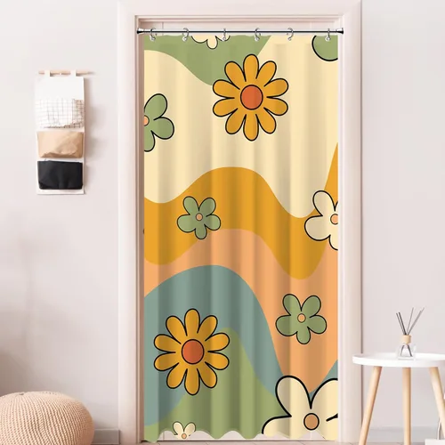 Miniatura 2 de Cortina de ducha pequeña para casa rodante, tamaño medio, estilo retro de los 70, con flores bonitas, estética abstracta de margaritas, decorativa