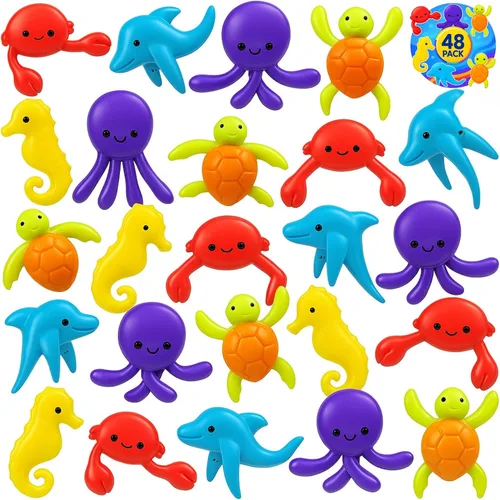 ArtCreativity 48 juguetes de animales marinos, criaturas marinas flexibles, juguetes para niños en 5 diseños surtidos de animales de plástico,