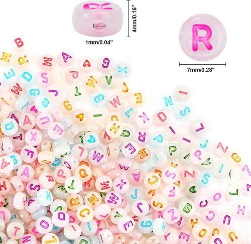 Miniatura 2 de DECYOOL DECYOOL - 700 cuentas redondas de letras que brillan en la oscuridad, cuentas acrílicas brillantes del alfabeto para pulseras, collares